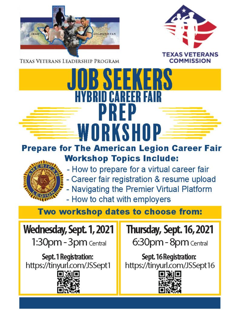 American Legion Career Fair Sept 2021 Job Seeker Workshop Flyer