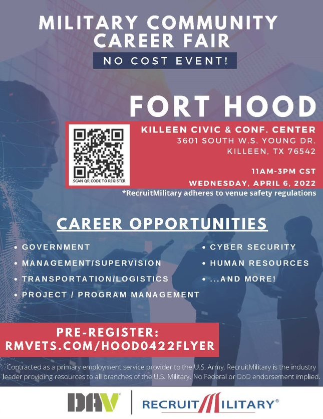 RecruitMilitary Fort Hood (InPerson) Career Fair Texas Veterans